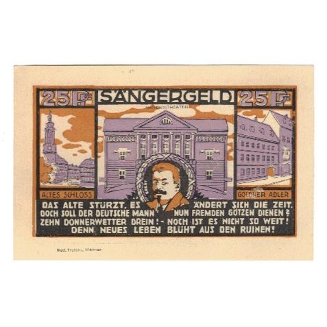 Banknote, Germany, Weimar Thür Sängerfest, 25 Pfennig, personnage, 1921