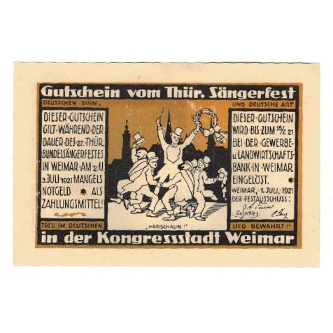 Banknote, Germany, Weimar Thür Sängerfest, 50 Pfennig, personnage, 1921