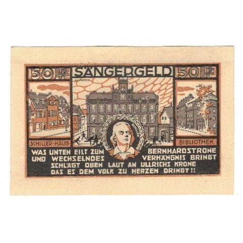 Banknote, Germany, Weimar Thür Sängerfest, 50 Pfennig, personnage, 1921