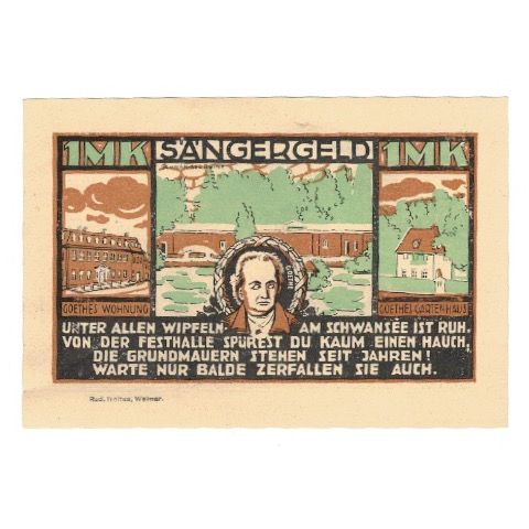 Banknote, Germany, Weimar Thür Sängerfest, 1 Mark, personnage, 1921