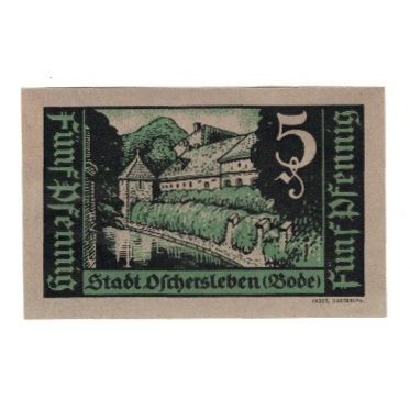 Banknote, Germany, Oschersleben a.Bode Stadt, 5 Pfennig, Texte, 1921