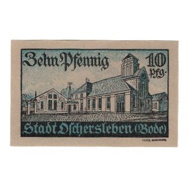 Banknote, Germany, Oschersleben a.Bode Stadt, 10 Pfennig, Texte, 1921