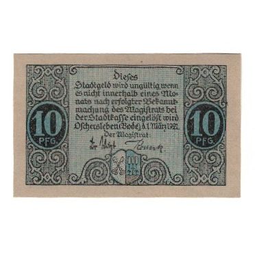 Banknote, Germany, Oschersleben a.Bode Stadt, 10 Pfennig, Texte, 1921