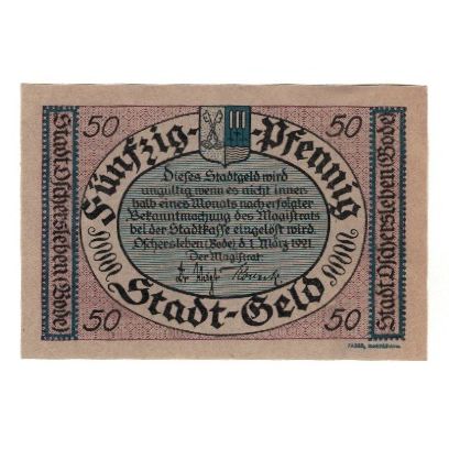 Banknote, Germany, Oschersleben a.Bode Stadt, 50 Pfennig, Texte, 1921