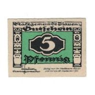 Geldschein, Deutschland, Plauen I.V. Stadt, 5 Pfennig, personnage, 1921