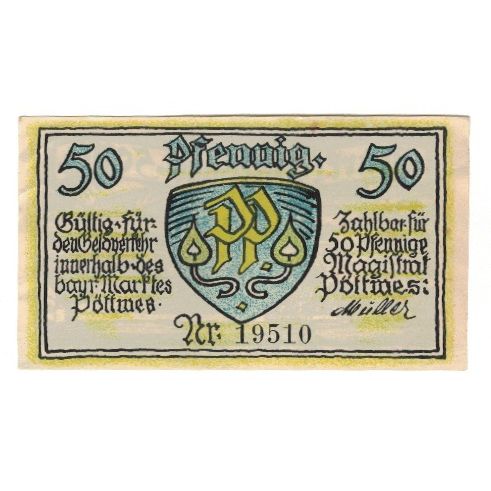 Banknote, Germany, Pöttmes Markt, 50 Pfennig, paysage, undated (1921)