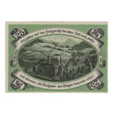 Banknote, Germany, Probstzella Gemeinde, 25 Pfennig, paysage, 1921, AU(55-58)