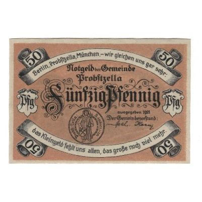 Banknote, Germany, Probstzella Gemeinde, 50 Pfennig, paysage, 1921, AU(55-58)
