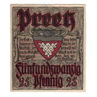 Billet, Allemagne, Preetz Stadt, 25 Pfennig, personnage, 1921, SUP, Mehl:1071.1