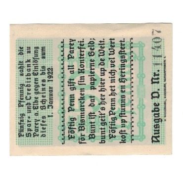 Banknote, Germany, Parey a.d. Elbe Spar und Creditbank, 50 Pfennig, Texte, 1922