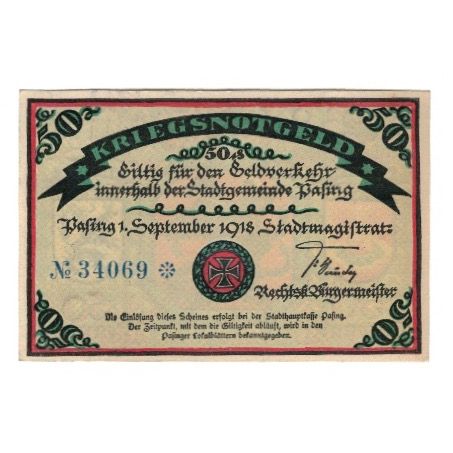 Banknote, Germany, Pasing Stadt, 50 Pfennig, cavalier, 1918, 1918-09-01