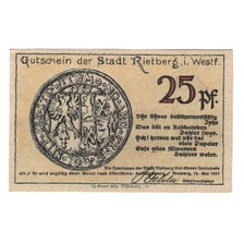 Banconote, Germania, Rietberg Stadt, 25 Pfennig, paysage, 1921, 1921-05-12