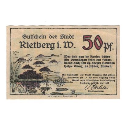 Banknote, Germany, Rietberg Stadt, 50 Pfennig, paysage, 1921, 1921-05-12