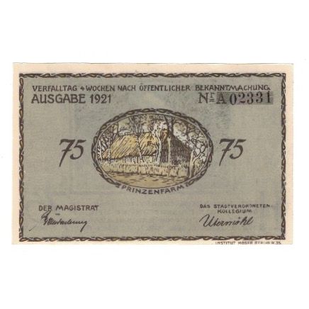 Banknote, Germany, Plön Stadt, 75 Pfennig, allée, 1921, AU(55-58), Mehl:1064.1