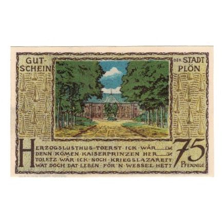 Banknote, Germany, Plön Stadt, 75 Pfennig, allée, 1921, AU(55-58), Mehl:1064.1