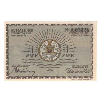 Banknote, Germany, Plön Stadt, 1 Mark, paysage, 1921, AU(55-58), Mehl:1064.1