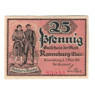 Billet, Allemagne, Ronneburg Stadt, 25 Pfennig, Batiment, 1921, 1921-05-01, SUP