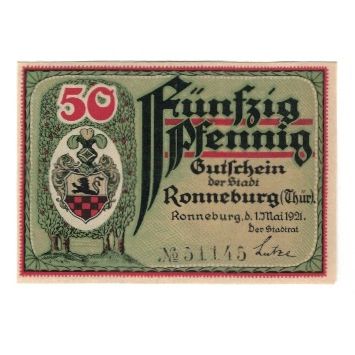 Banknote, Germany, Ronneburg Stadt, 50 Pfennig, Batiment, 1921, 1921-05-01