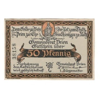 Banknote, Germany, Prien Gemeinde, 50 Pfennig, personnage, 1920, 1920-12-01