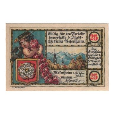 Banknote, Germany, Rosenheim Stadt, 25 Pfennig, Batiment, 1921, 1921-02-16