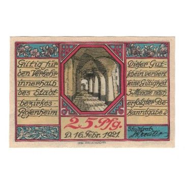 Banknote, Germany, Rosenheim Stadt, 25 Pfennig, rue, 1921, 1921-02-16