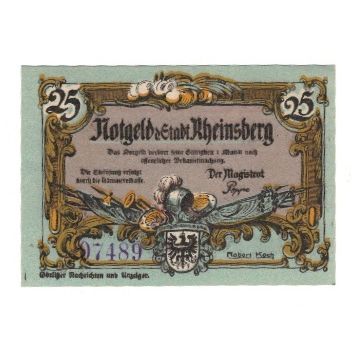Banconote, Germania, Rheinsberg Stadt, 25 Pfennig, personnage, undated (1921)