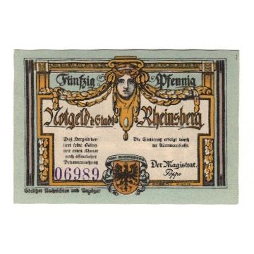 Banknote, Germany, Rheinsberg Stadt, 50 Pfennig, personnage, undated (1921)