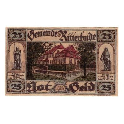 Banknote, Germany, Ritterhude Gemeinde, 25 Pfennig, Batiment, 1921, AU(55-58)