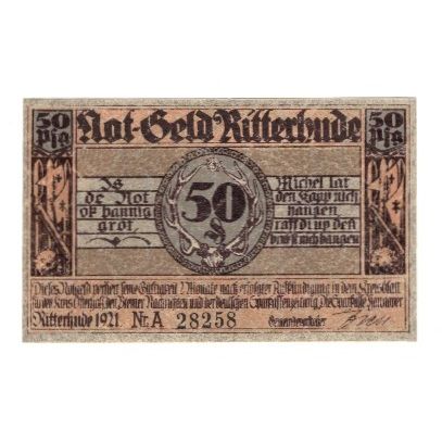 Banknote, Germany, Ritterhude Gemeinde, 50 Pfennig, Batiment, 1921, AU(55-58)