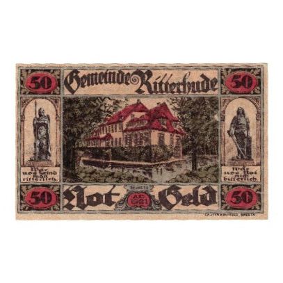 Banknote, Germany, Ritterhude Gemeinde, 50 Pfennig, Batiment, 1921, AU(55-58)