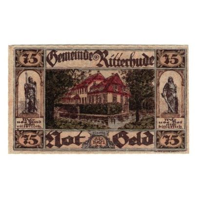 Banknote, Germany, Ritterhude Gemeinde, 75 Pfennig, Batiment, 1921, AU(55-58)