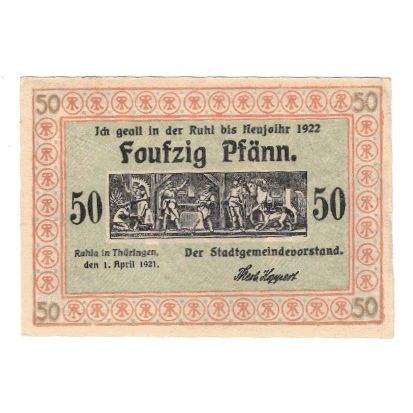 Banknote, Germany, Ruhla Stadte, 50 Pfennig, personnage 1, 1922, AU(55-58)