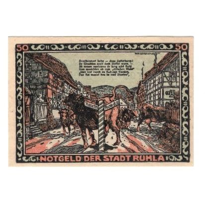 Banknote, Germany, Ruhla Stadte, 50 Pfennig, Vaches, 1922, AU(55-58)