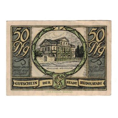 Biljet, Duitsland, Rudolstadt Stadt, 50 Pfennig, personnage 6, 1922, 1922-01-01
