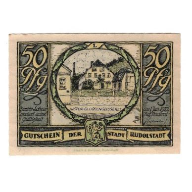 Banconote, Germania, Rudolstadt Stadt, 50 Pfennig, Batiment, 1922, 1922-01-01