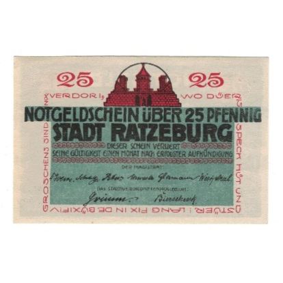 Banknote, Germany, Ratzeburg Stadt, 25 Pfennig, paysage, undated (1921)
