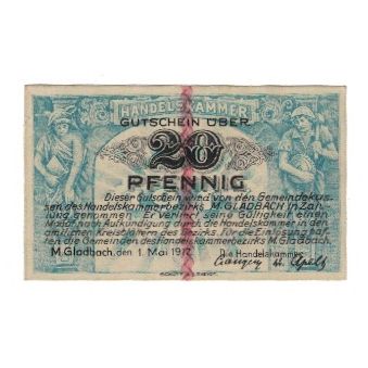 Banknote, Germany, München-Gladbach Handelskammer, 20 Pfennig, carte, 1917