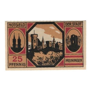 Banknote, Germany, Meiningen Stadt, 25 Pfennig, Batiment, 1920, 1920-05-10