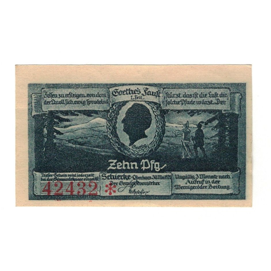 Banknote, Germany, Schierke im Harz Gemeinde, 10 Pfennig, paysage, 1921
