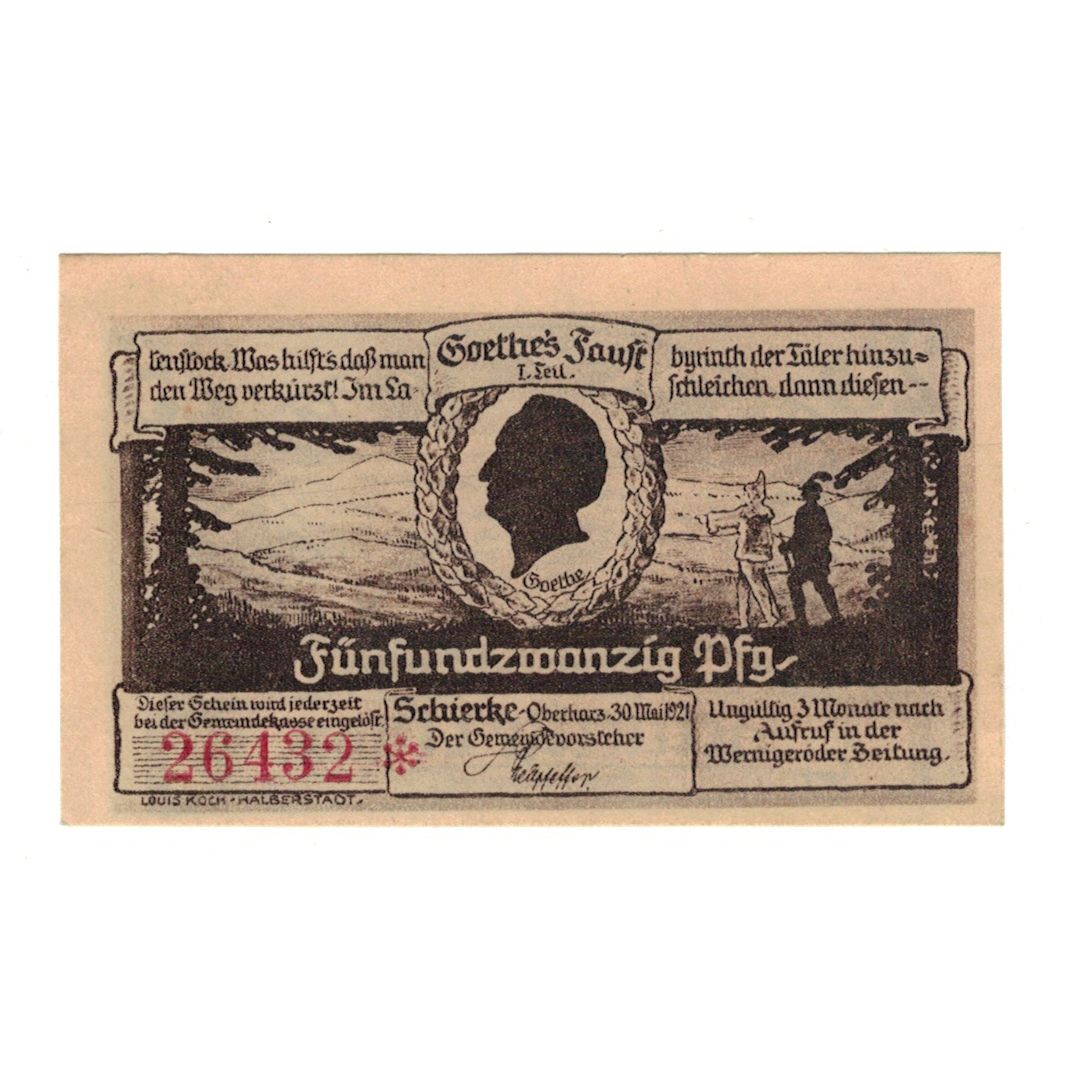 Banknote, Germany, Schierke im Harz Gemeinde, 25 Pfennig, paysage, 1921