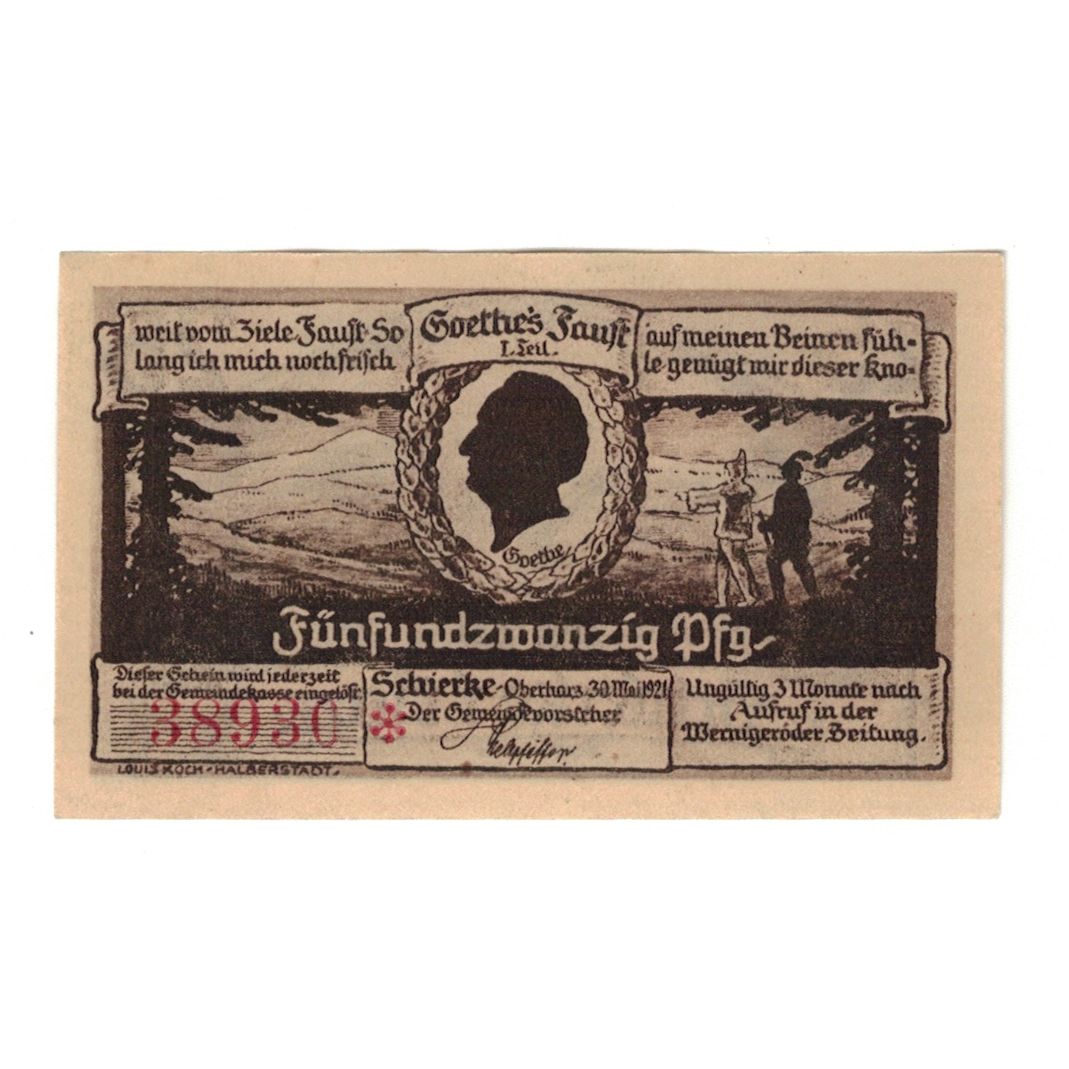 Banknote, Germany, Schierke im Harz Gemeinde, 25 Pfennig, paysage 1, 1921