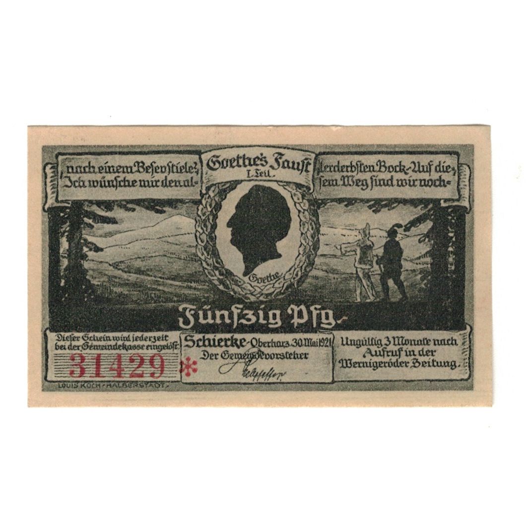 Banknote, Germany, Schierke im Harz Gemeinde, 50 Pfennig, Eglise, 1921