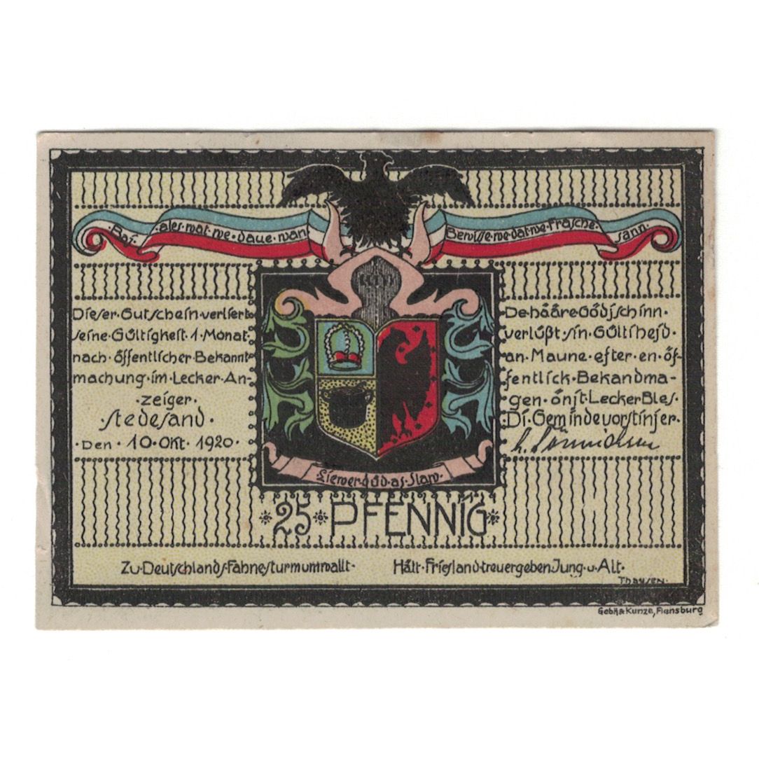 Banknote, Germany, Stedesand Gemeinde, 25 Pfennig, Maison, 1920, 1920-10-10