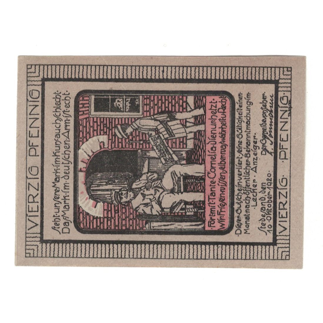 Banknote, Germany, Stedesand Gemeinde, 40 Pfennig, personnage, 1920, 1920-10-10