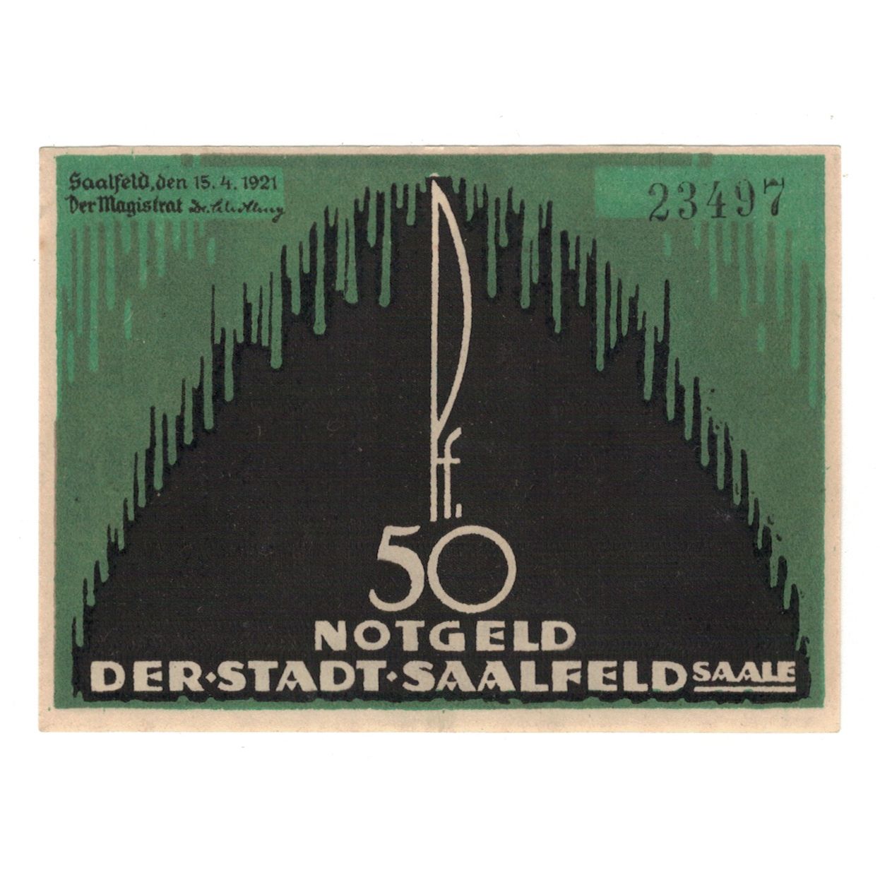 Banknote, Germany, Saalfeld Stadt, 50 Pfennig, Batiment, 1921, 1921-04-15