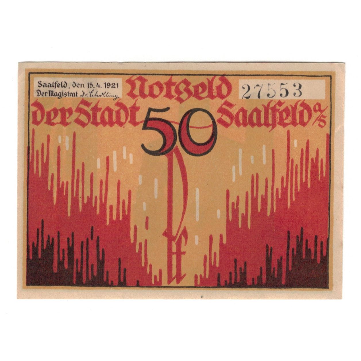 Banknote, Germany, Saalfeld Stadt, 50 Pfennig, ruine, 1921, 1921-04-15