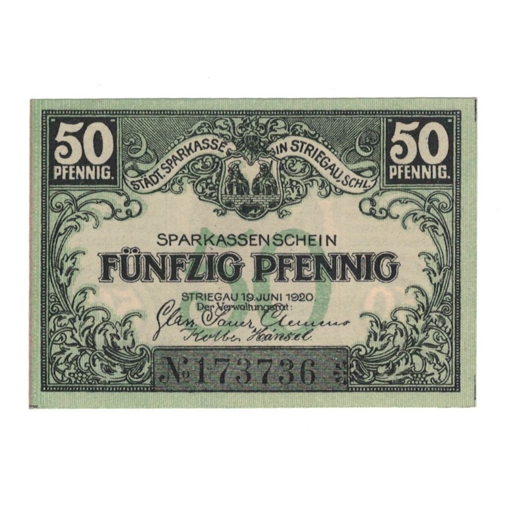 Banknote, Germany, Striegau Städtische Sparkasse, 50 Pfennig, Batiment, 1920