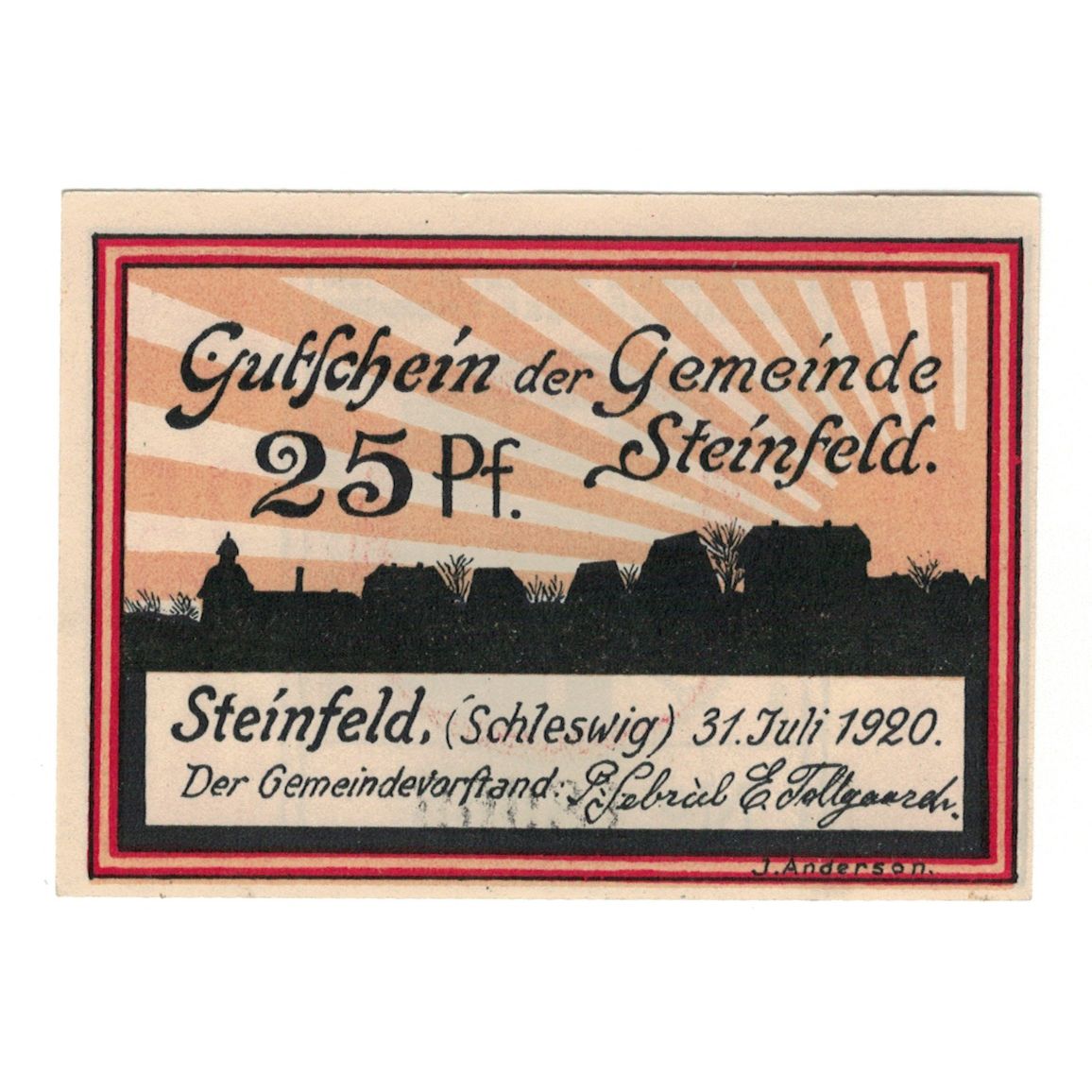Banknote, Germany, Steinfeld Gemeinde, 25 Pfennig, paysage, 1921, 1921-06-30