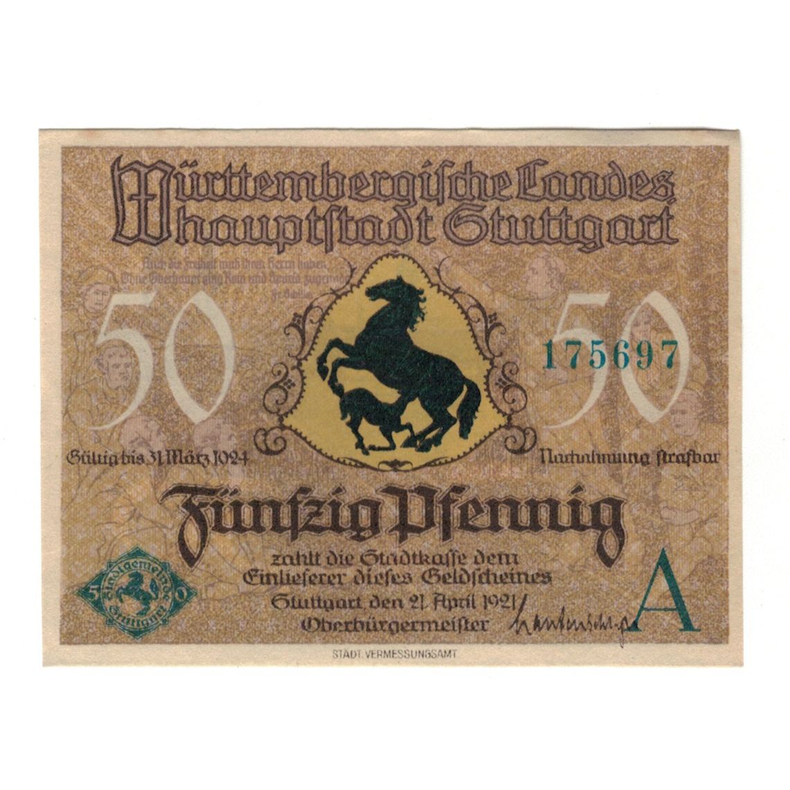 Banknote, Germany, Stuttgart Stadt, 50 Pfennig, paysage, 1924, 1924-03-31