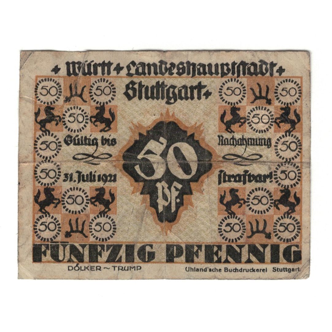 Banknote, Germany, Stuttgart Stadt, 50 Pfennig, Batiment, 1921, 1921-07-31